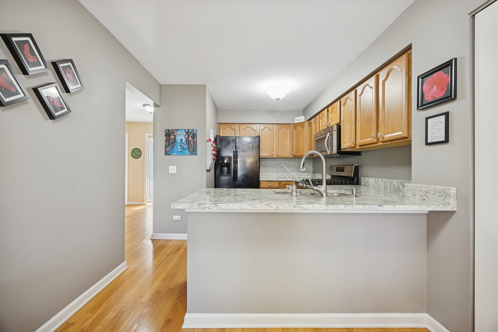2618 Smith Street Rolling Meadows, IL 60008 - Photo 6 of 27 a kitchen with stainless steel appliances granite countertop a sink and a refrigerator