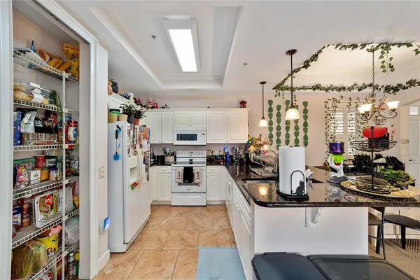 a kitchen with lots of counter top space