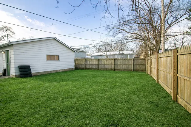 a view of a backyard with plants and a garden