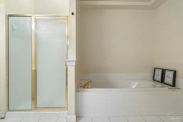 a bathroom with a bathtub