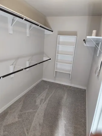 a view of walk in closet with empty racks