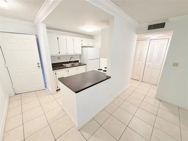 a kitchen with a stove a sink and a refrigerator