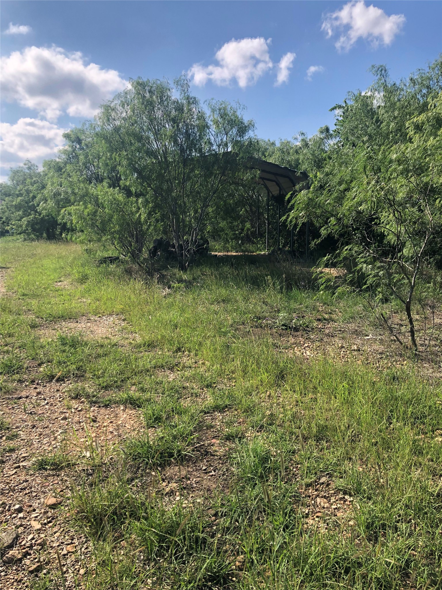 A spacious lot, partially shaded by mature trees, features a utilitarian shed for versatile use.