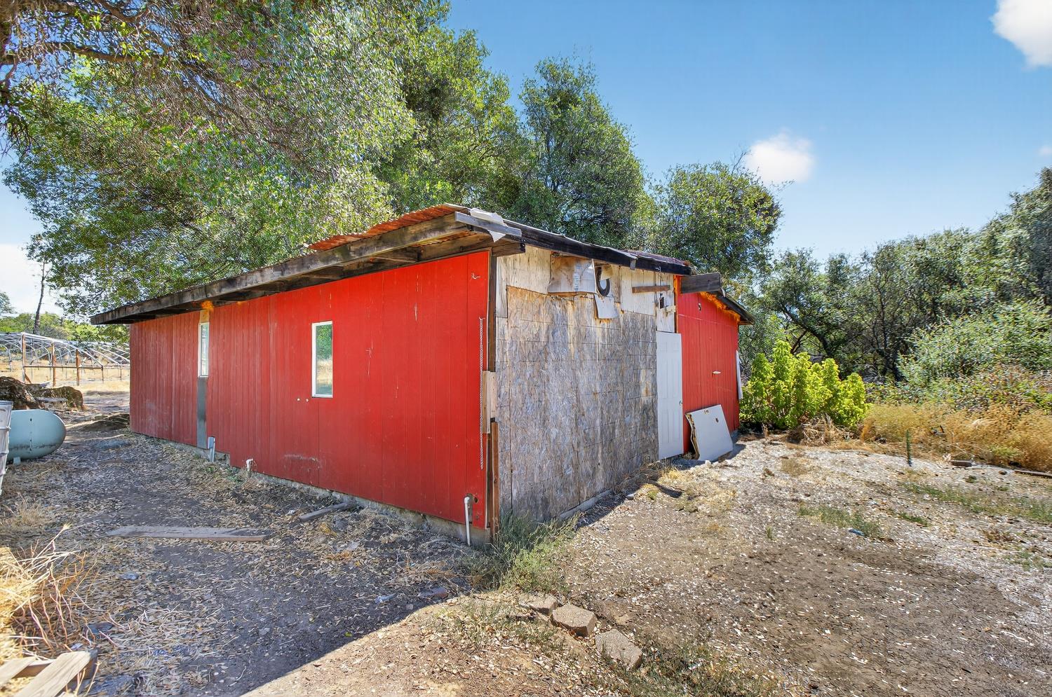 36 Crystal Pines Road Oroville, CA 95965 - Photo 11 of 26 a backyard of a house with large trees and a wooden fence