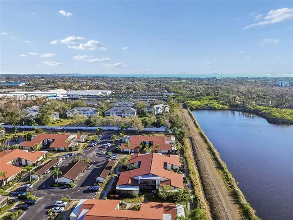 a view of a lake with a house