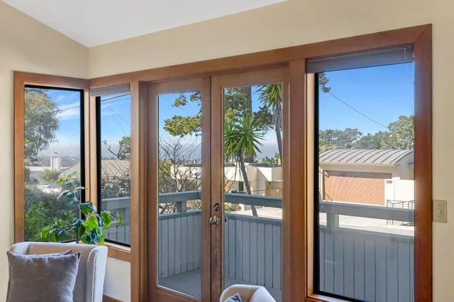 a view of a porch with a furniture