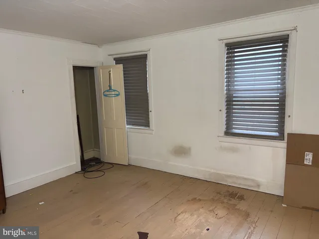 a view of a room with blue walls