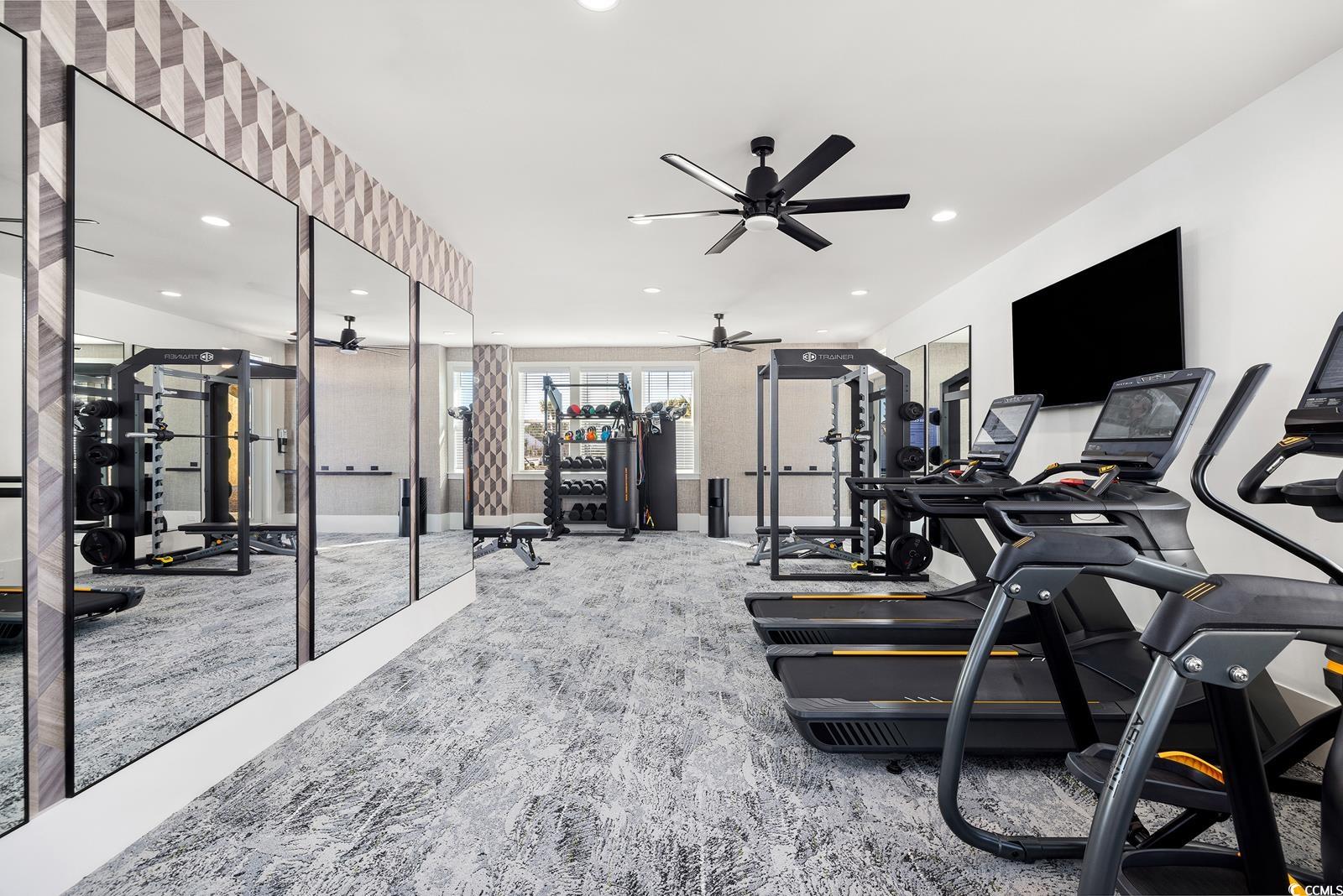 283 Ferretti Street, Unit CONCORD Myrtle Beach, SC 29579 - Photo 15 of 34 Workout area featuring a ceiling fan and recessed lighting