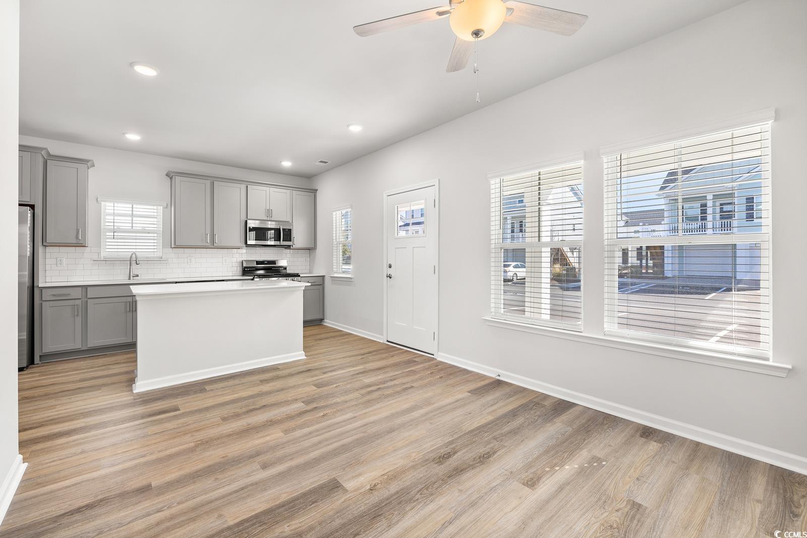 283 Ferretti Street, Unit CONCORD Myrtle Beach, SC 29579 - Photo 29 of 34 Kitchen with gray cabinetry, stainless steel appliances, light wood finished floors, plenty of natural light, and recessed lighting