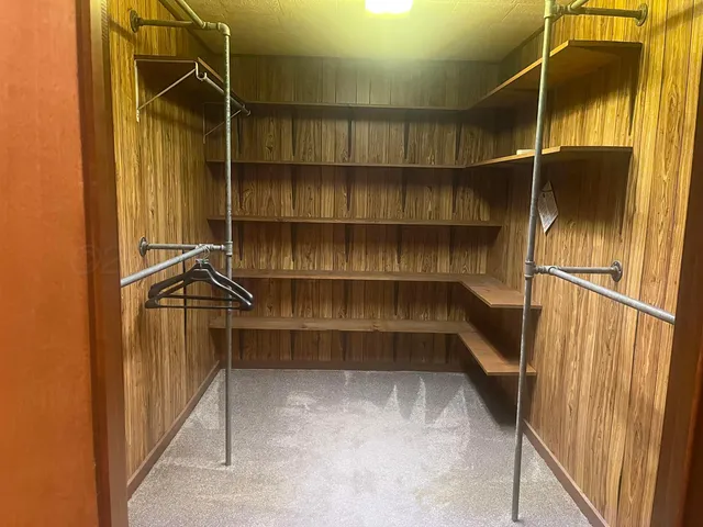 a view of walk in closet with empty racks