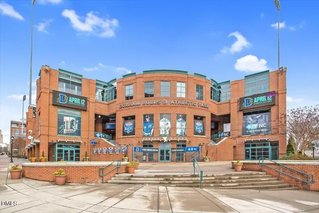 a front view of a building with street view