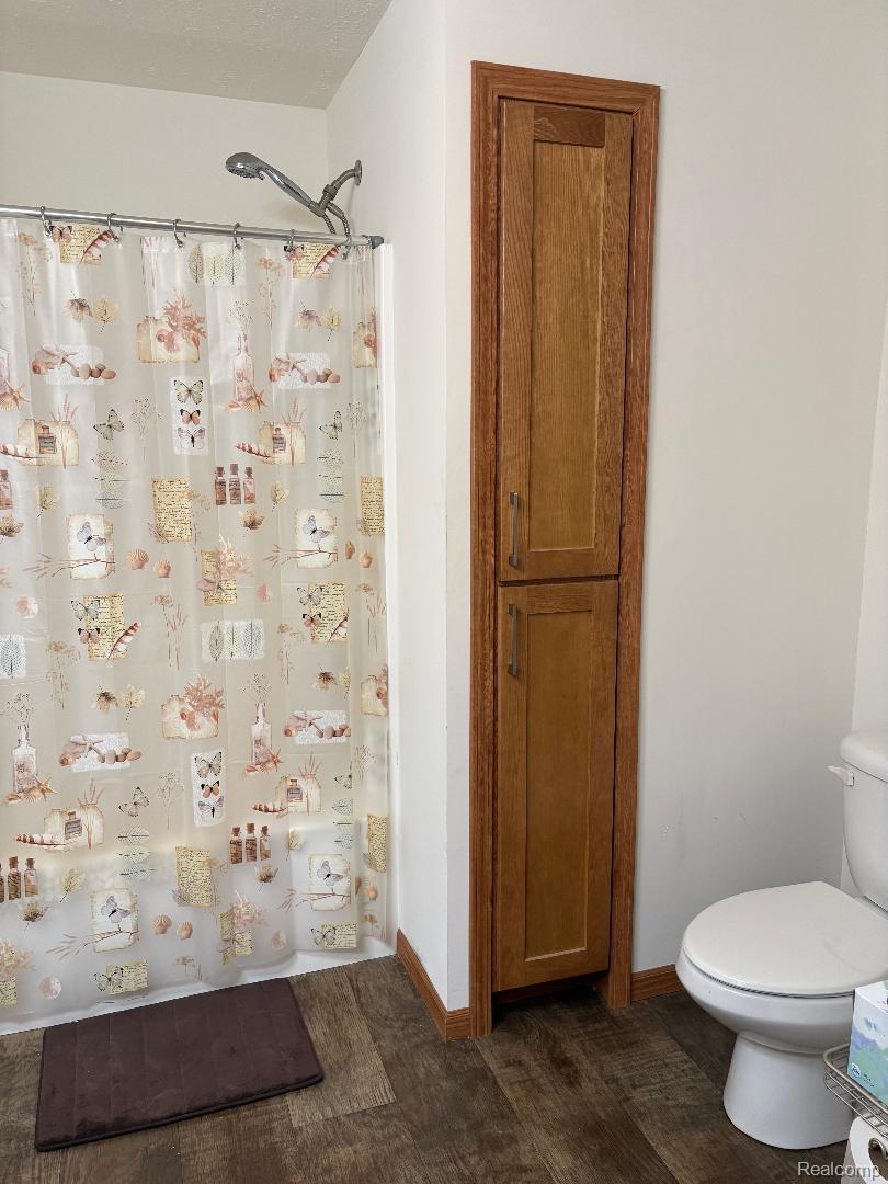 3615 Pineland Point Road Gladwin, MI 48624 - Photo 19 of 25 Bathroom with dark wood-type flooring and toilet