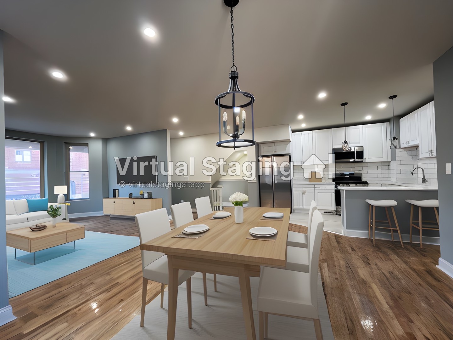 1446 West Irving Park Road, Unit 1 Chicago, IL 60613 - Photo 6 of 24 a view of a dining room and livingroom with furniture wooden floor a rug a chandelier