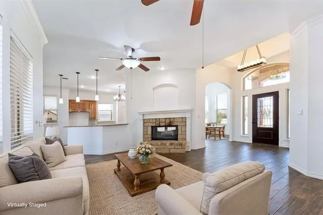 an aerial view of a swimming pool