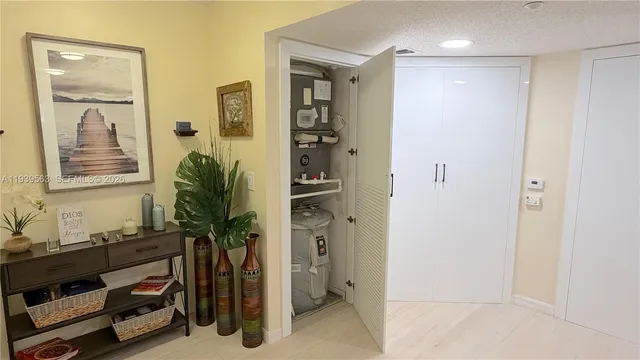 a room with closet and a potted plant