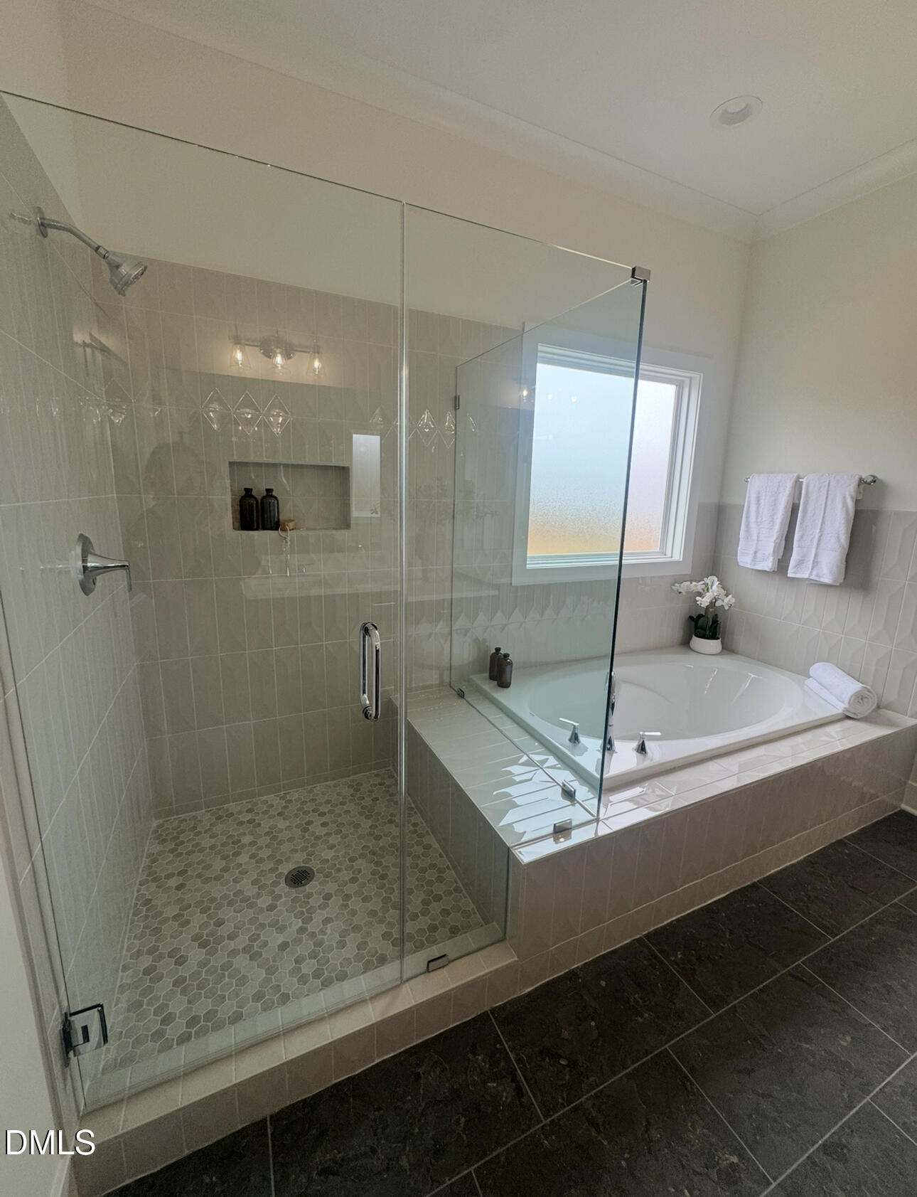 1037 Azalea Garden Circle Raleigh, NC 27603 - Photo 18 of 24 a bathroom with a granite countertop sink a mirror and shower