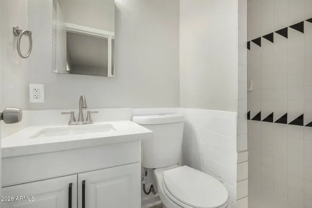 a bathroom with a sink a toilet and a mirror