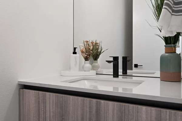 a close view of sink and mirror