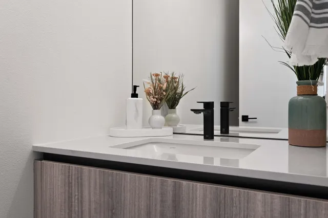 a close view of sink and mirror