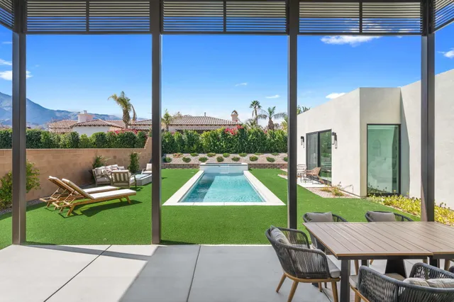 a view of an outdoor space with seating area