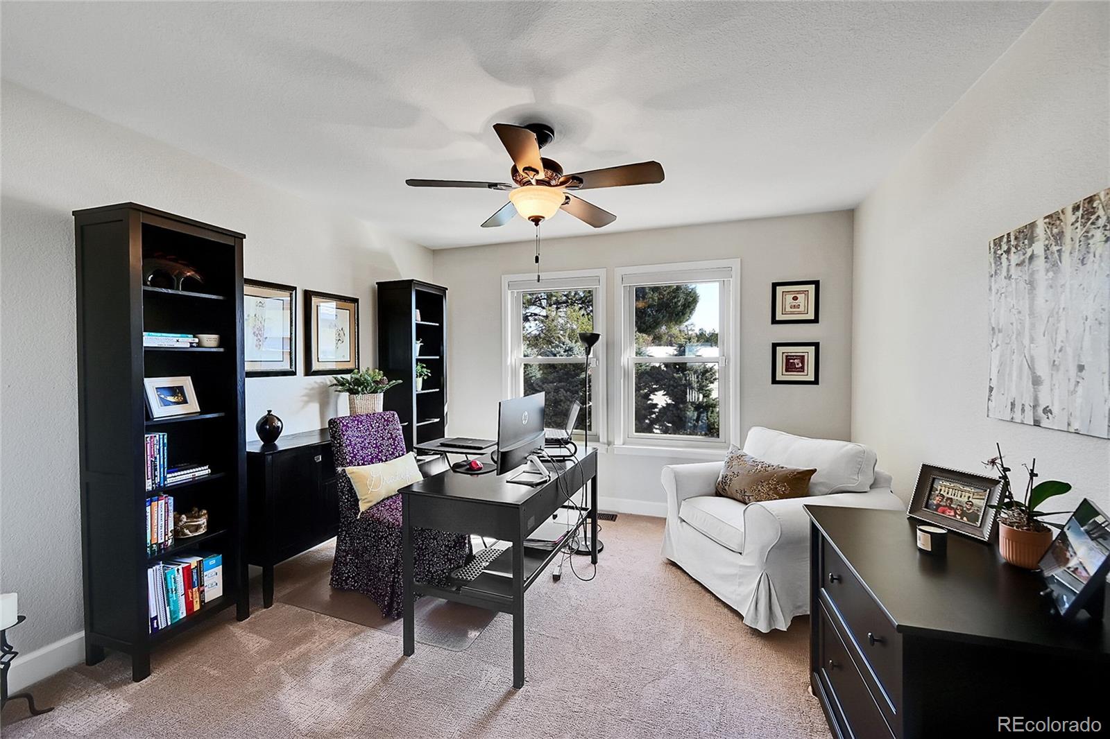 8717 Thunderbird Circle Parker, CO 80134 - Photo 22 of 50 a living room with furniture a rug and a bookshelf