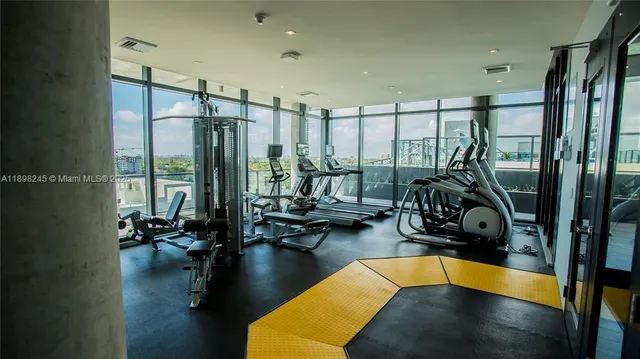 a view of a room with gym equipment