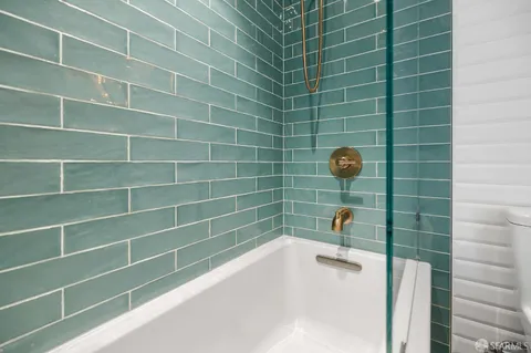 a bathroom with a bathtub