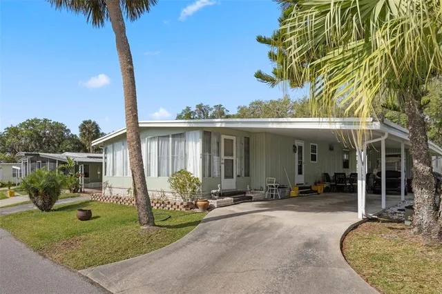 front view of a house with a patio