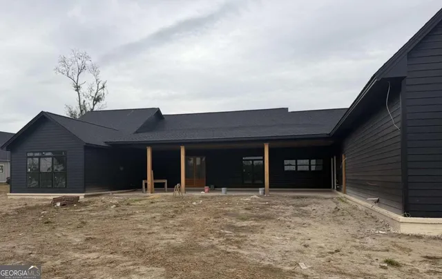 a view of the porch of a house