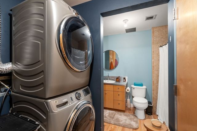 a utility room with dryer and washer