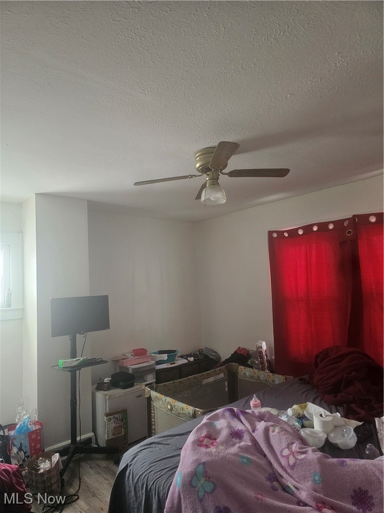 25150 Columbus Road Bedford Heights, OH 44146 - Photo 19 of 30 Bedroom with wood finished floors, ceiling fan, and a textured ceiling