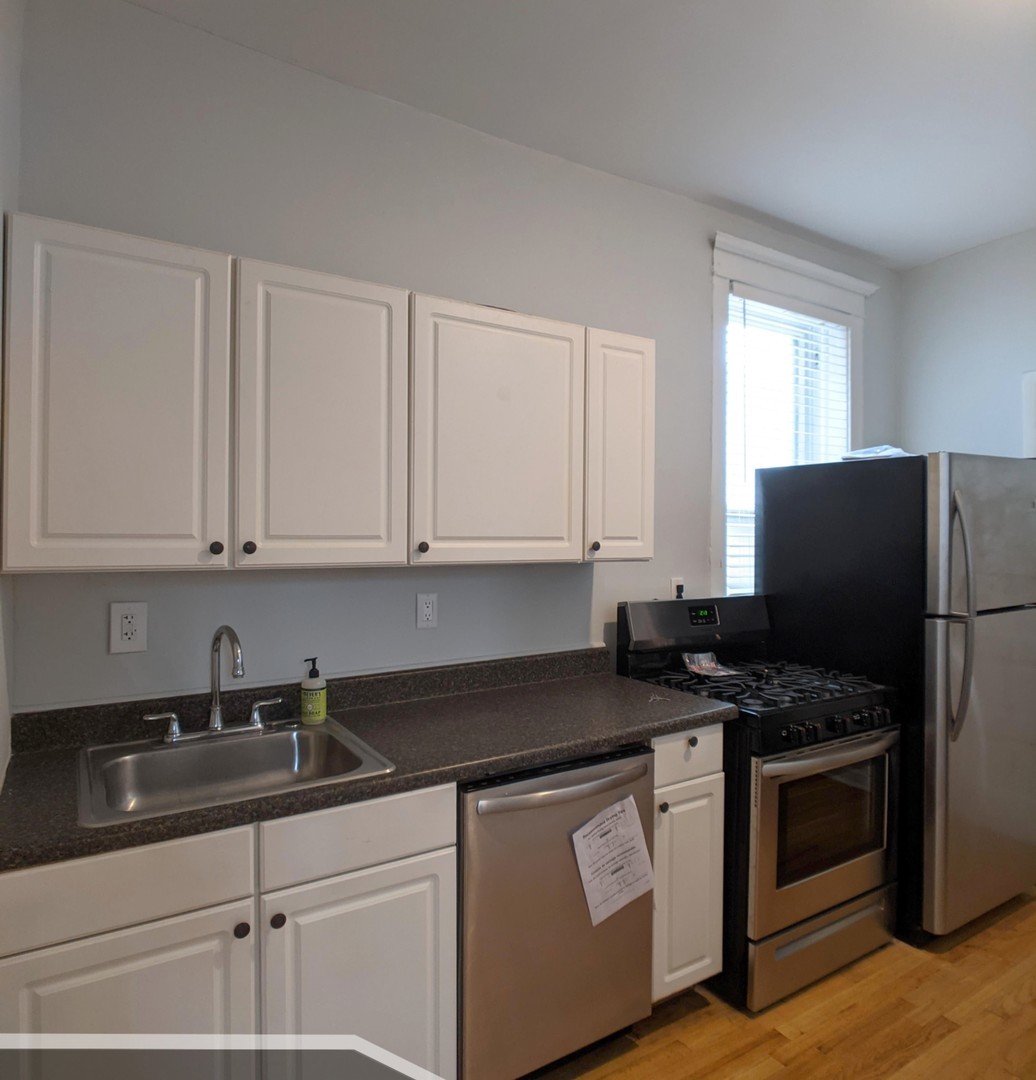 3544 North Halsted Street, Unit 2R Chicago, IL 60657 - Photo 5 of 13 a kitchen with stainless steel appliances granite countertop a sink stove and refrigerator