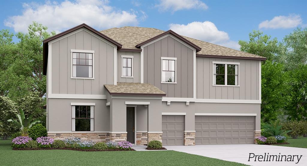 Exterior Front - Preliminary Rendering - Driveways will be pavered.