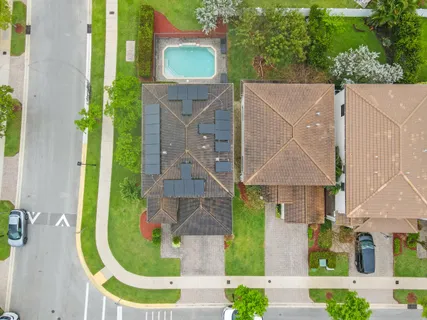 an aerial view of a house