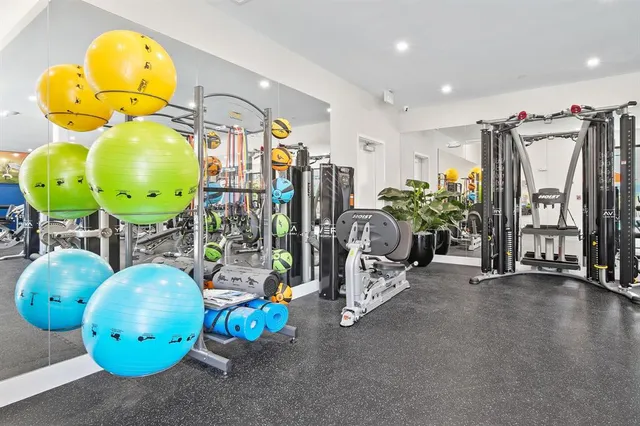 a view of a room with gym equipment