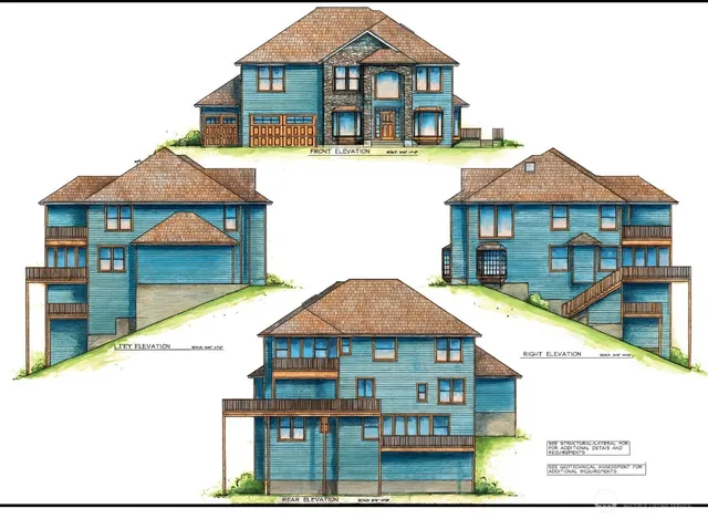 a view of a big house with large windows and a small yard