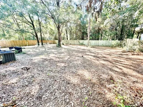 a view of a yard with a tree