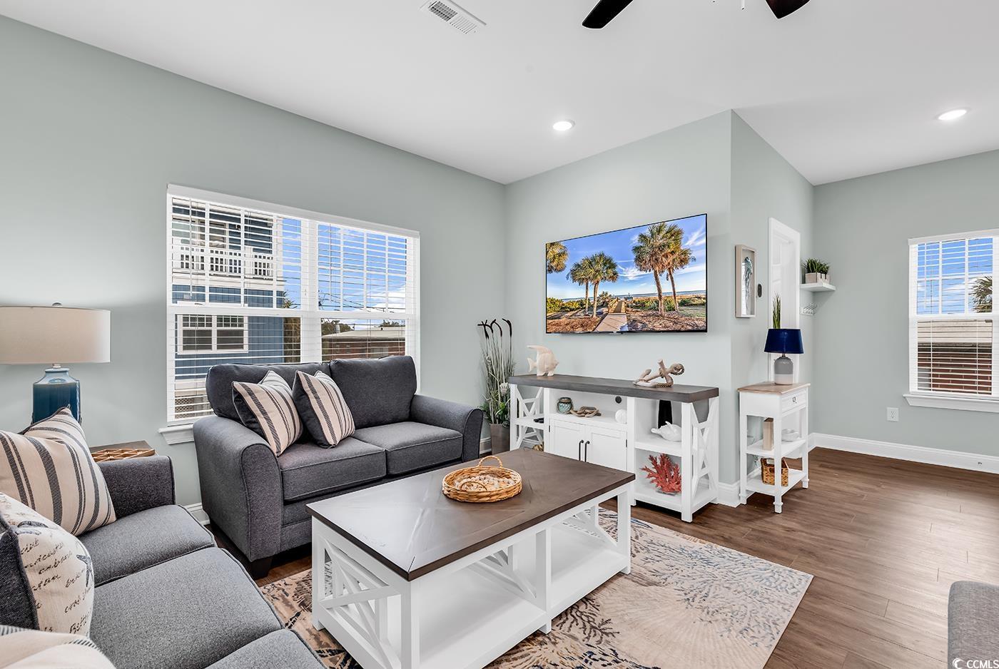 306 6th Avenue North Myrtle Beach, SC 29577 - Photo 7 of 28 Living room featuring wood finished floors, ceiling fan, and recessed lighting
