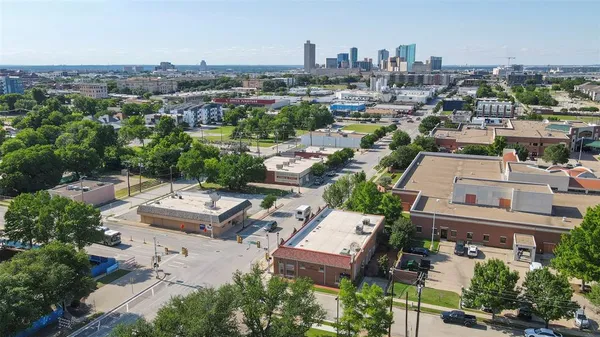 a view of a city with tall buildings