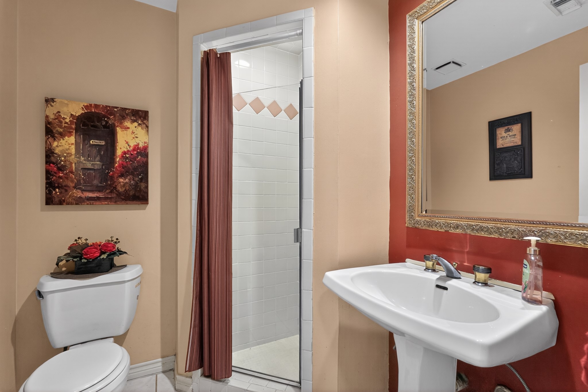 19027 Relay Road Humble, TX 77346 - Photo 15 of 29 First-floor guest bathroom equipped with a walk-in shower, next to swimming pool area.