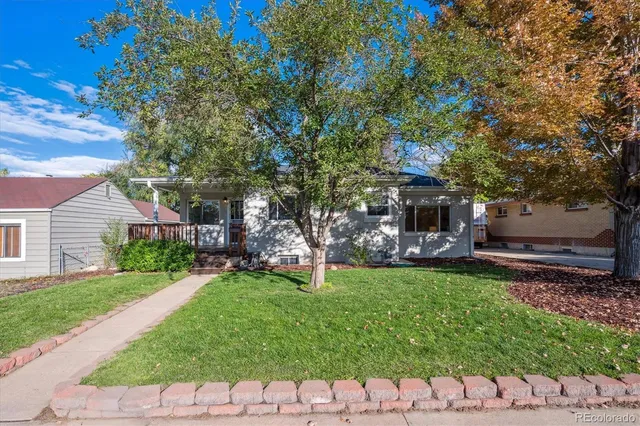 a garden with trees in front of it