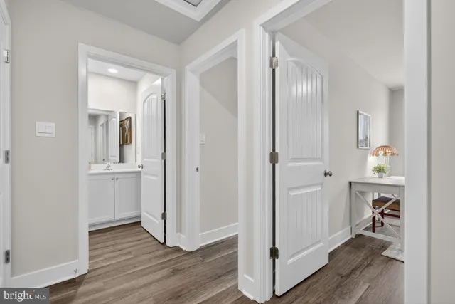 a workspace with furniture and a window