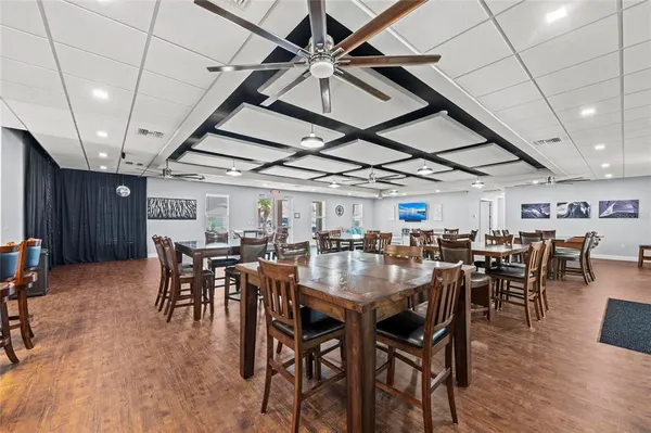 a view of a dining area with furniture