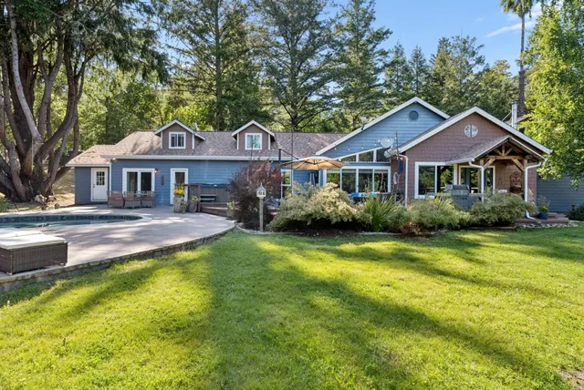 a front view of a house with swimming pool