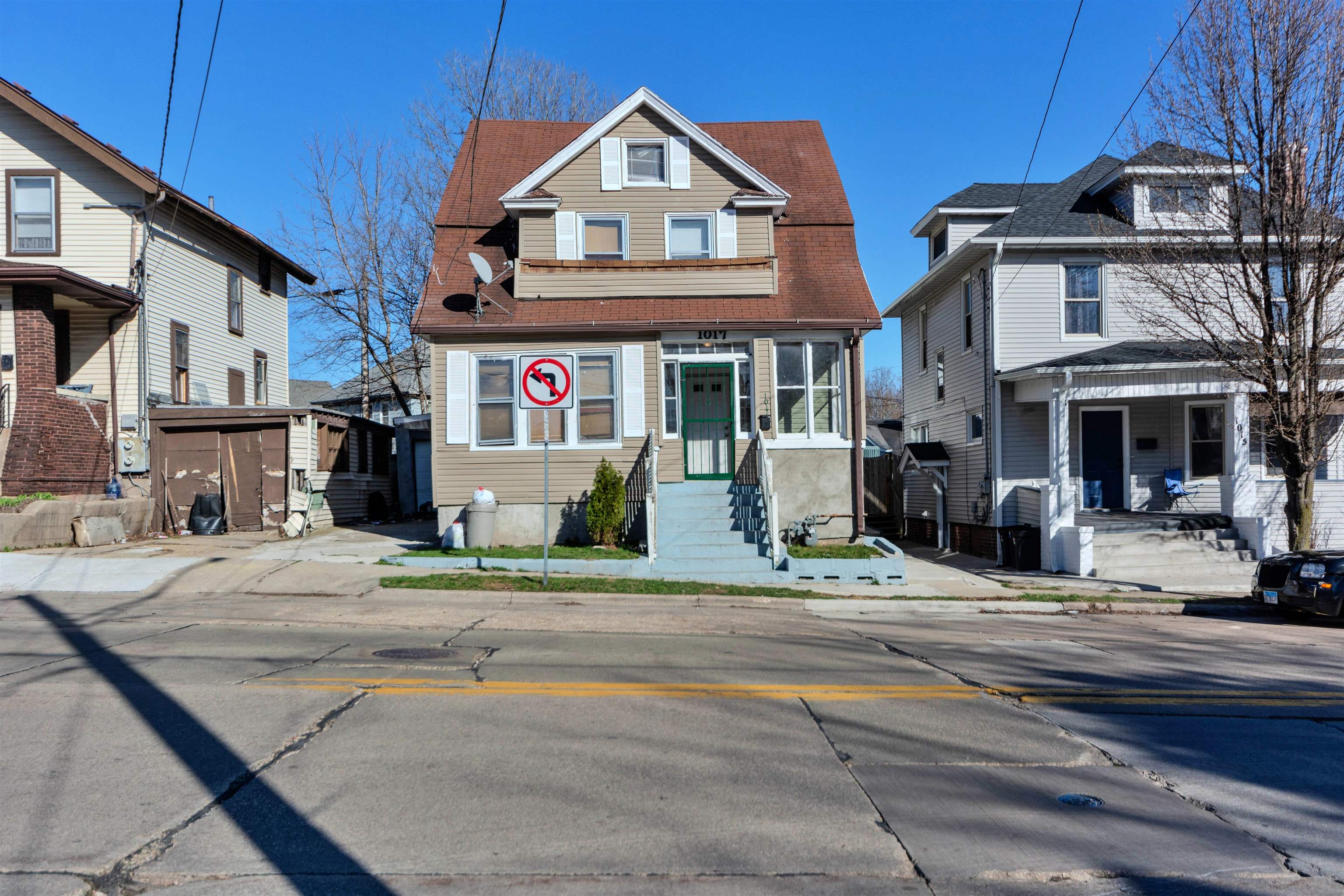 a front view of a building with street