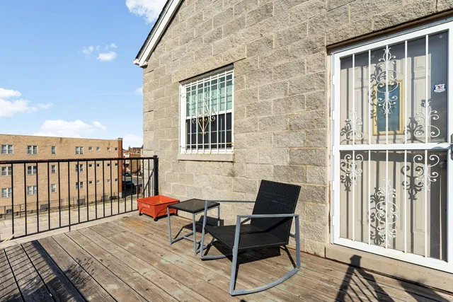 a building outdoor space with lounge chair
