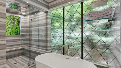 a bedroom with a bed and a couch