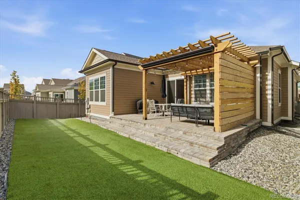 a building outdoor space with patio furniture