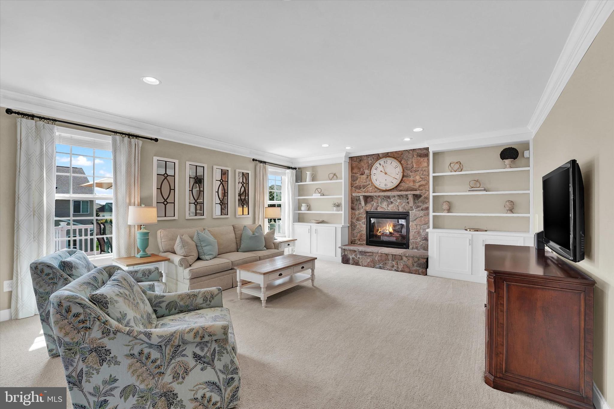263 Henderson Road Bel Air, MD 21014 - Photo 11 of 40 Family Room with Stone Fireplace and Built-Ins.