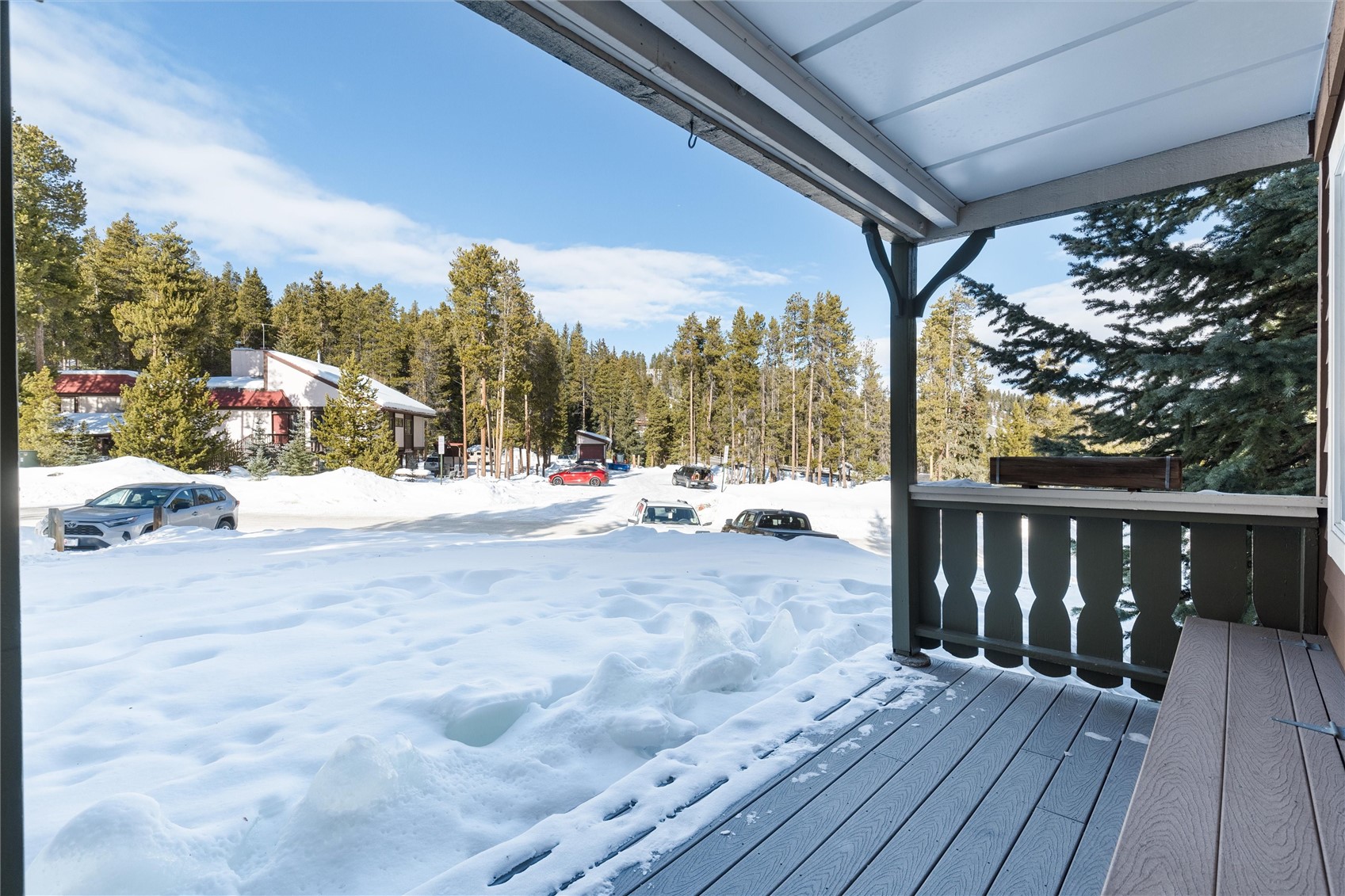 110 Sawmill Road, Unit 4B Breckenridge, CO 80424 - Photo 12 of 28 Wake up to sunny mornings from your front porch, which features a private owner storage bench.